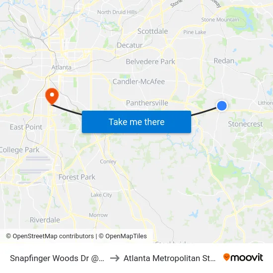 Snapfinger Woods Dr @ Panola Rd to Atlanta Metropolitan State College map