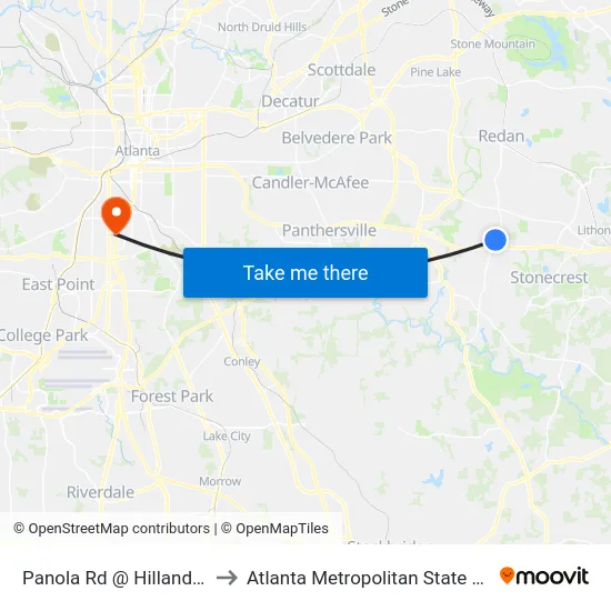 Panola Rd @ Hillandale Dr to Atlanta Metropolitan State College map