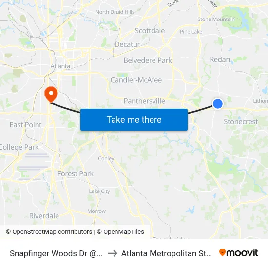 Snapfinger Woods Dr @ Panola Rd to Atlanta Metropolitan State College map