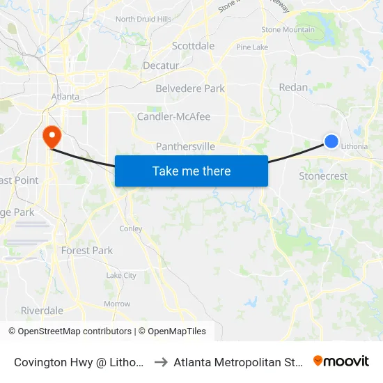 Covington Hwy @ Lithonia West Dr to Atlanta Metropolitan State College map