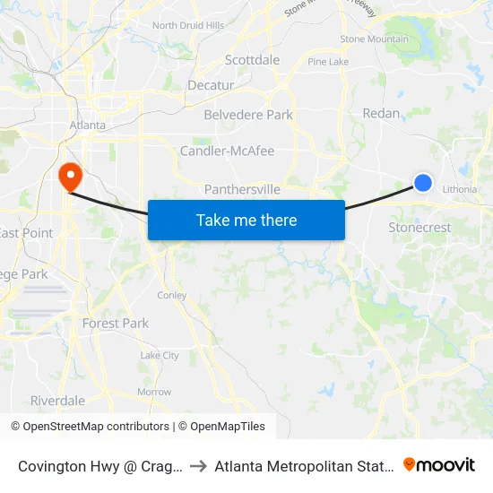 Covington Hwy @ Cragstone Ct to Atlanta Metropolitan State College map