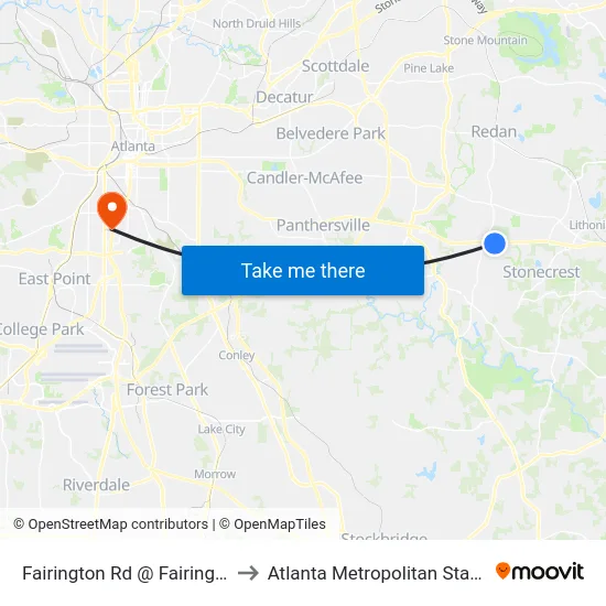 Fairington Rd @ Fairington Pkwy to Atlanta Metropolitan State College map