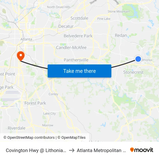 Covington Hwy @ Lithonia Industrial Blvd to Atlanta Metropolitan State College map