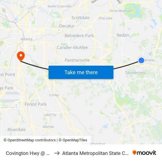 Covington Hwy @ 7295 to Atlanta Metropolitan State College map