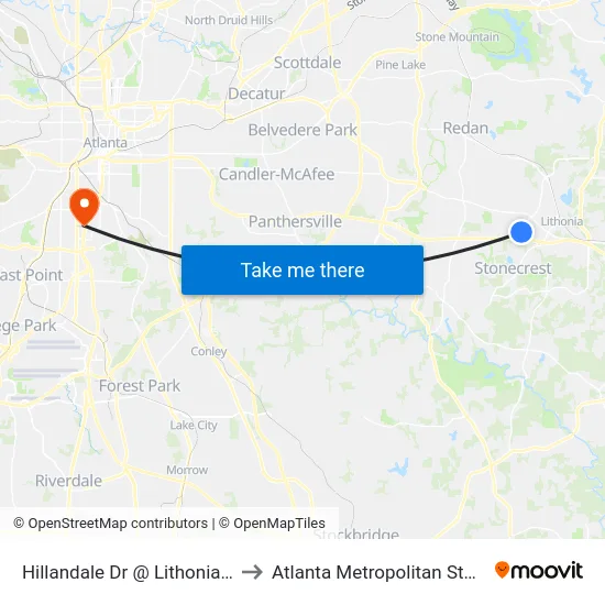 Hillandale Dr @ Lithonia Industrial to Atlanta Metropolitan State College map