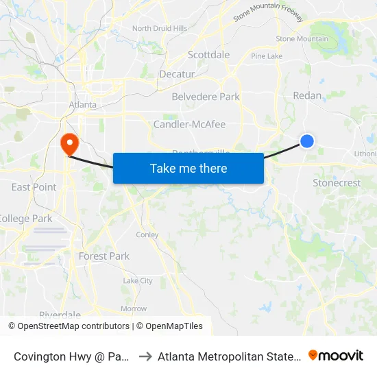 Covington Hwy @ Panola Rd to Atlanta Metropolitan State College map