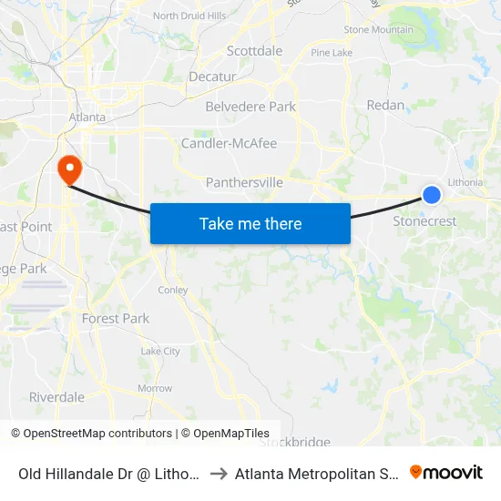 Old Hillandale Dr @ Lithonia Industrial to Atlanta Metropolitan State College map