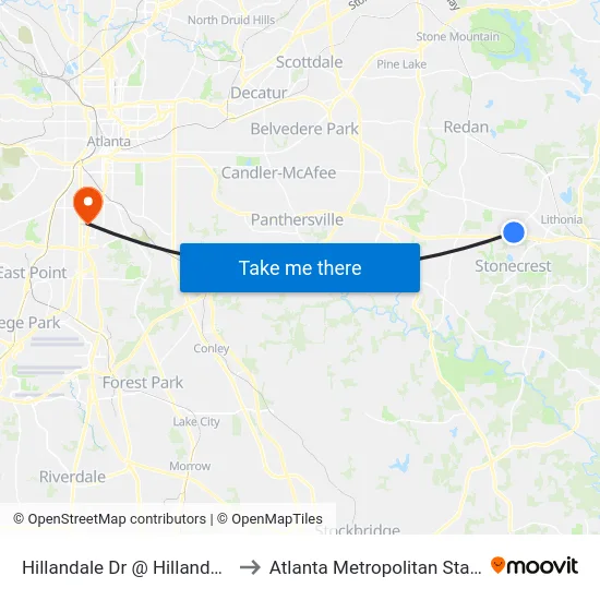 Hillandale Dr @ Hillandale Park Dr to Atlanta Metropolitan State College map