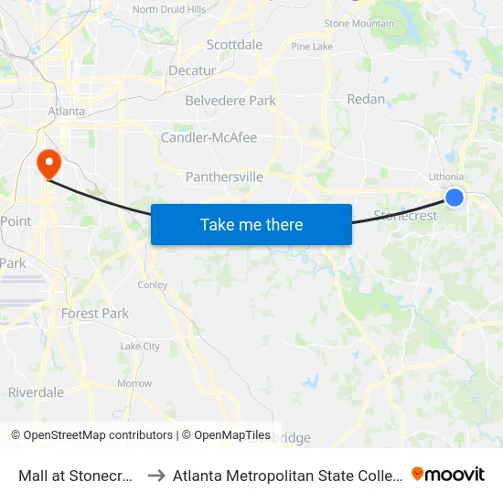 Mall at Stonecrest to Atlanta Metropolitan State College map