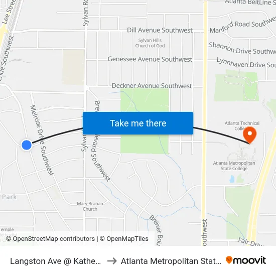 Langston Ave @ Katherwood Dr to Atlanta Metropolitan State College map