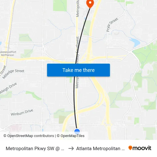 Metropolitan Pkwy SW @ Cleveland Ave S to Atlanta Metropolitan State College map