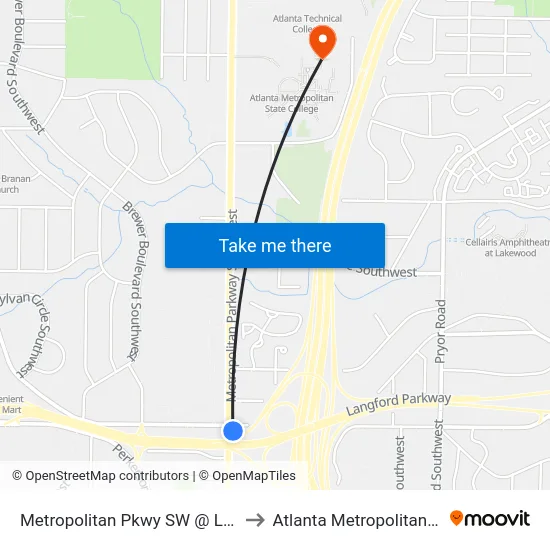 Metropolitan Pkwy SW @ Lakewood Ave SW to Atlanta Metropolitan State College map