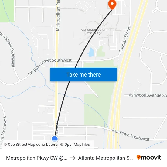 Metropolitan Pkwy SW @ Grant St SW to Atlanta Metropolitan State College map