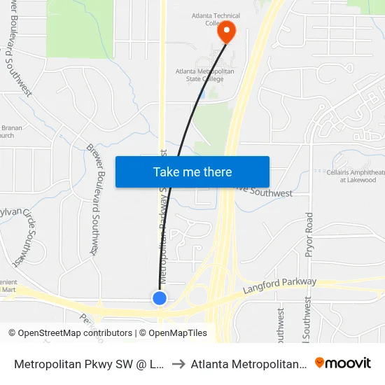 Metropolitan Pkwy SW @ Lakewood Ave SW to Atlanta Metropolitan State College map