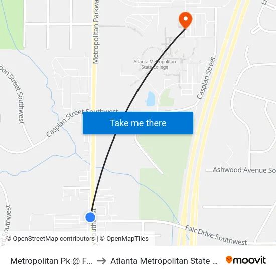 Metropolitan Pk @ Fair Dr to Atlanta Metropolitan State College map