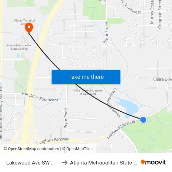 Lakewood Ave SW @ 2000 to Atlanta Metropolitan State College map