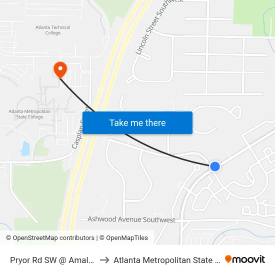 Pryor Rd SW @ Amal Dr SW to Atlanta Metropolitan State College map