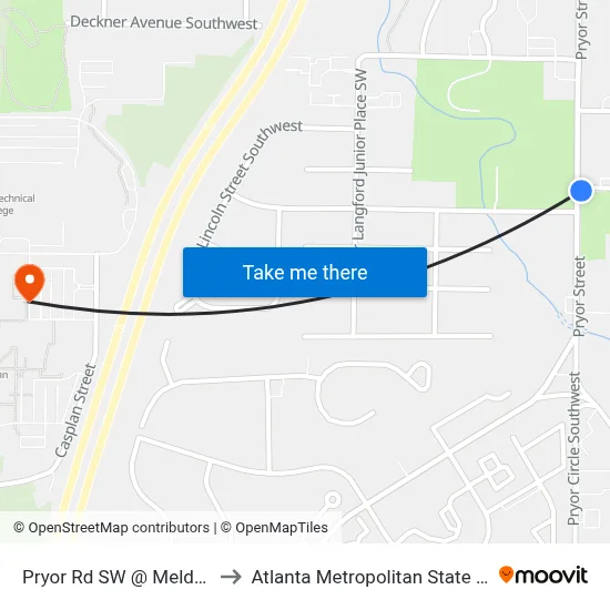 Pryor Rd SW @ Meldon Ave to Atlanta Metropolitan State College map