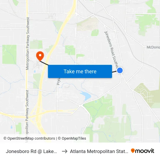 Jonesboro Rd @ Lakewood Ave to Atlanta Metropolitan State College map