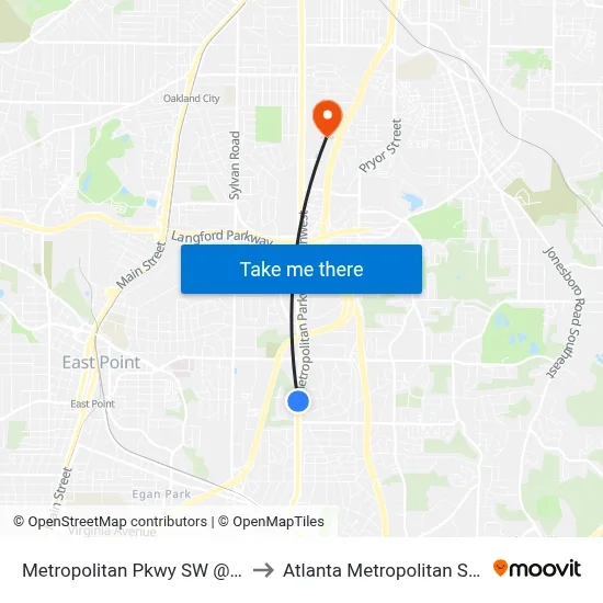 Metropolitan Pkwy SW @ Steve Dr SW to Atlanta Metropolitan State College map