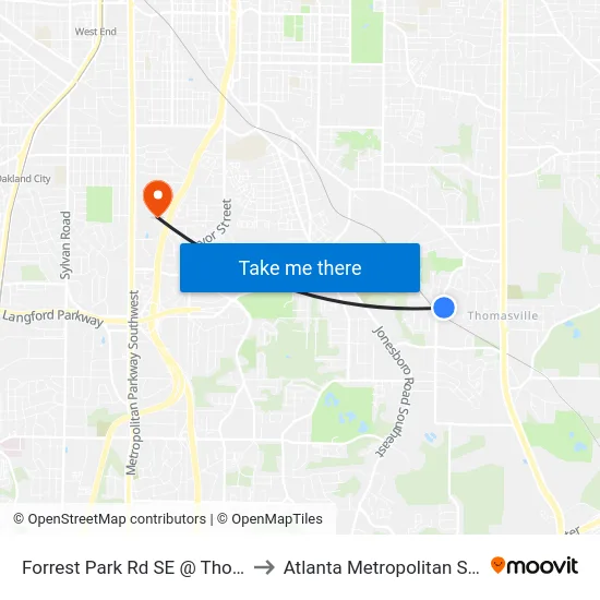Forrest Park Rd SE @ Thomasville Dr S to Atlanta Metropolitan State College map