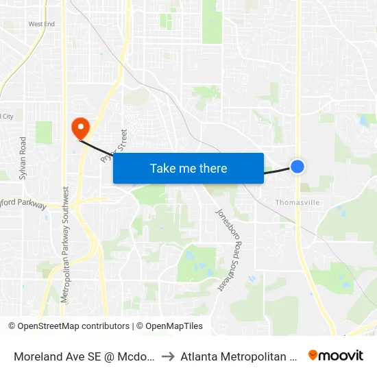Moreland Ave SE @ Mcdonough Blvd SE to Atlanta Metropolitan State College map