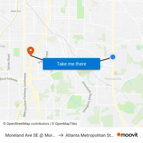 Moreland Ave SE @ Moreland Dr SE to Atlanta Metropolitan State College map