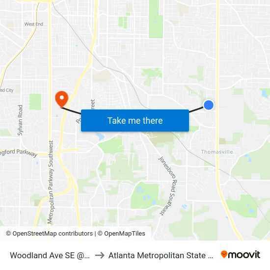 Woodland Ave SE @ 1608 to Atlanta Metropolitan State College map