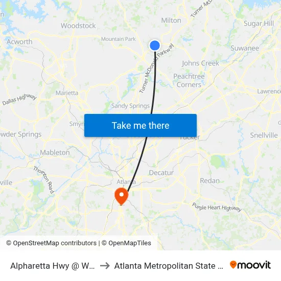 Alpharetta Hwy @ Wills Rd to Atlanta Metropolitan State College map