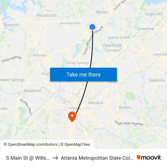 S Main St @ Wills Rd to Atlanta Metropolitan State College map