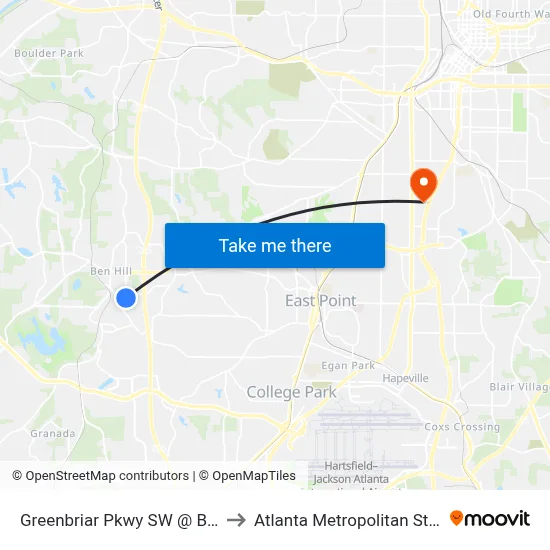 Greenbriar Pkwy SW @ Barge Rd SW to Atlanta Metropolitan State College map