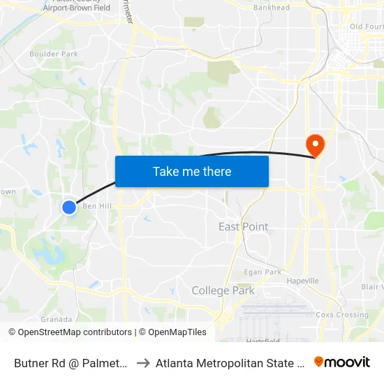 Butner Rd @ Palmetto Ave to Atlanta Metropolitan State College map