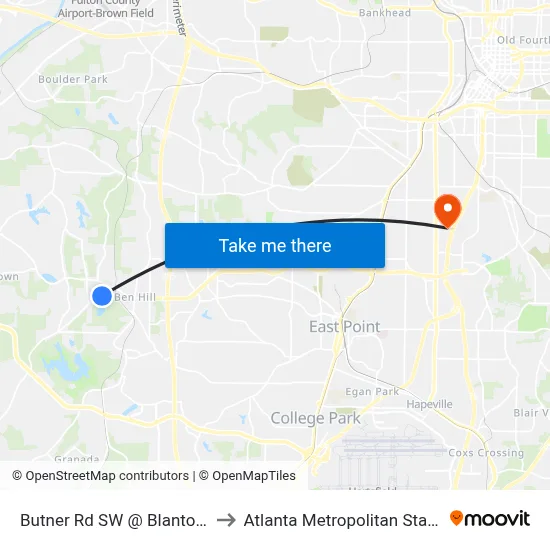 Butner Rd SW @ Blanton Ave SW to Atlanta Metropolitan State College map