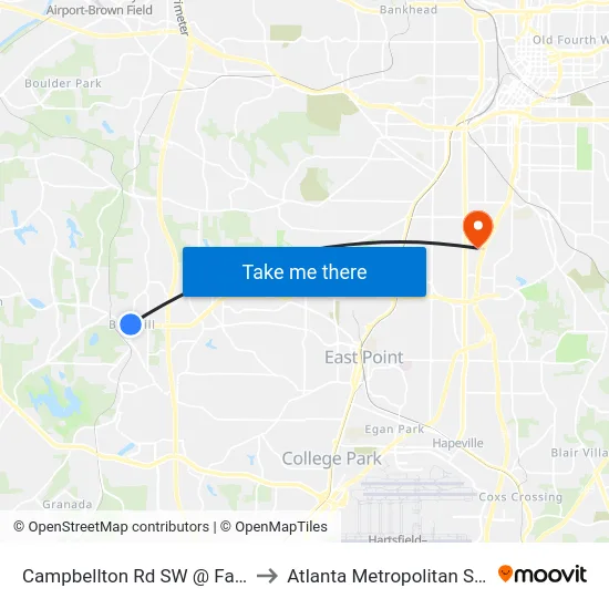 Campbellton Rd SW @ Fairburn Rd SW to Atlanta Metropolitan State College map