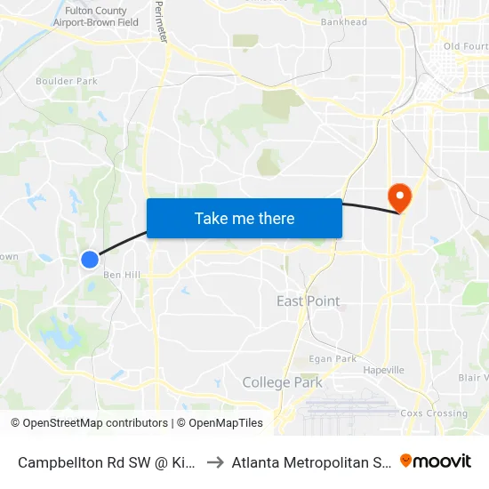 Campbellton Rd SW @ Kimberly Rd SW to Atlanta Metropolitan State College map