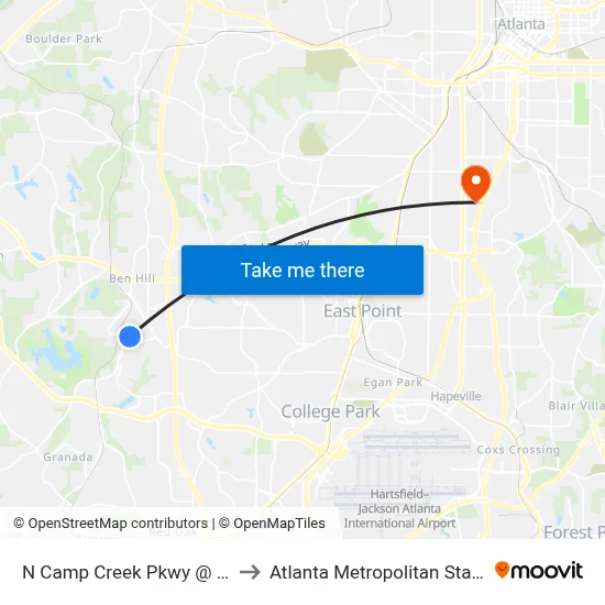 N Camp Creek Pkwy @ Narron Dr to Atlanta Metropolitan State College map