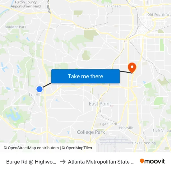 Barge Rd @ Highwood Dr to Atlanta Metropolitan State College map