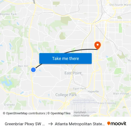 Greenbriar Pkwy SW @ 3268 to Atlanta Metropolitan State College map