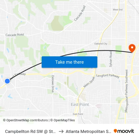 Campbellton Rd SW @ Star Mist Dr SW to Atlanta Metropolitan State College map
