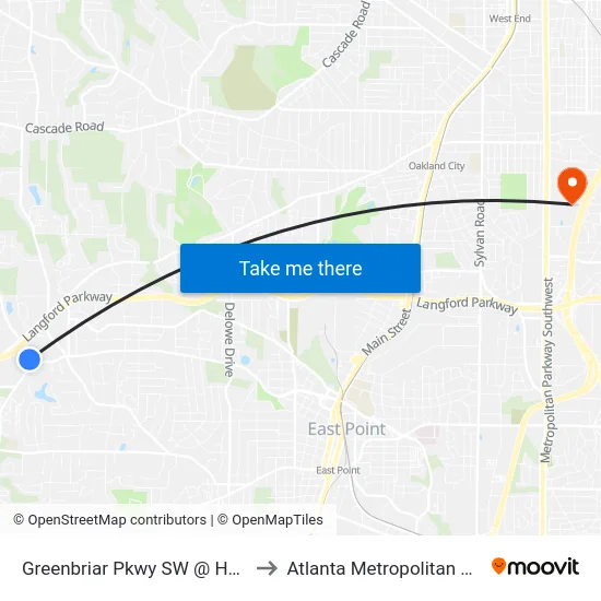 Greenbriar Pkwy SW @ Headland Dr SW to Atlanta Metropolitan State College map