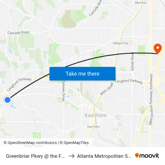 Greenbriar Pkwy @ the Fontainebleau to Atlanta Metropolitan State College map