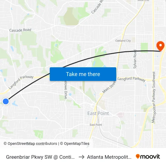 Greenbriar Pkwy SW @ Continental Colony Pkwy SW to Atlanta Metropolitan State College map