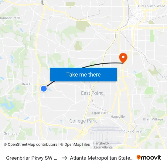Greenbriar Pkwy SW @ 3170 to Atlanta Metropolitan State College map