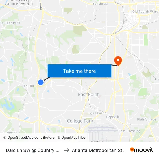 Dale Ln SW @ Country Club Ln SW to Atlanta Metropolitan State College map