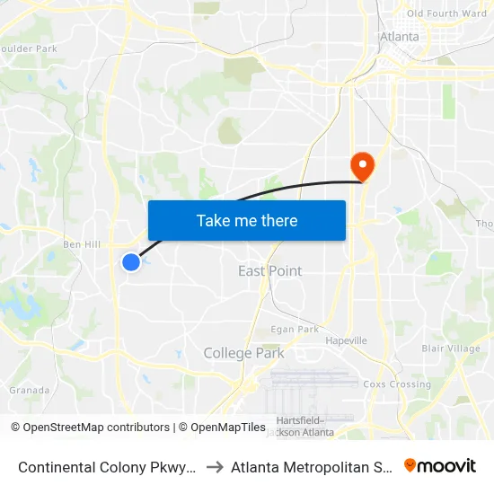 Continental Colony Pkwy @ Riviera Dr to Atlanta Metropolitan State College map