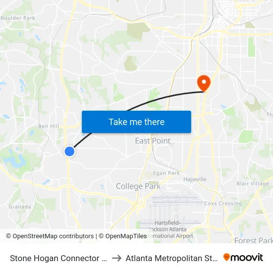 Stone Hogan Connector SW @ 2950 to Atlanta Metropolitan State College map