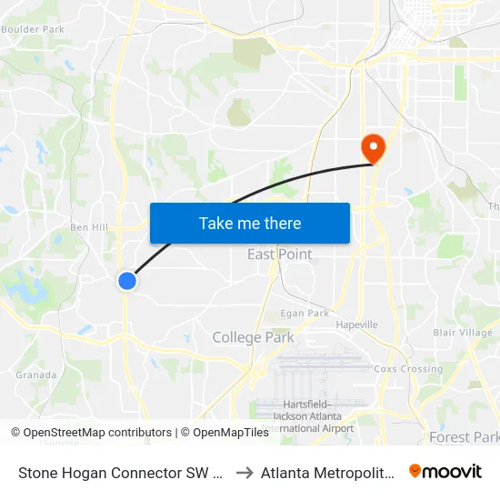 Stone Hogan Connector SW @ N Camp Creek Pkwy to Atlanta Metropolitan State College map