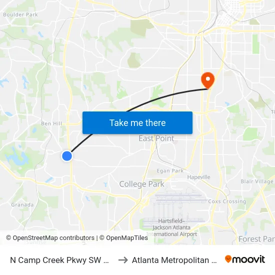 N Camp Creek Pkwy SW @ Stone Rd SW to Atlanta Metropolitan State College map