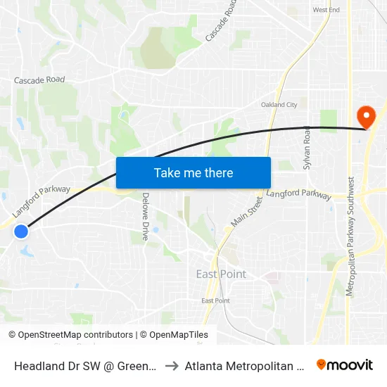 Headland Dr SW @ Greenbriar Pkwy SW to Atlanta Metropolitan State College map
