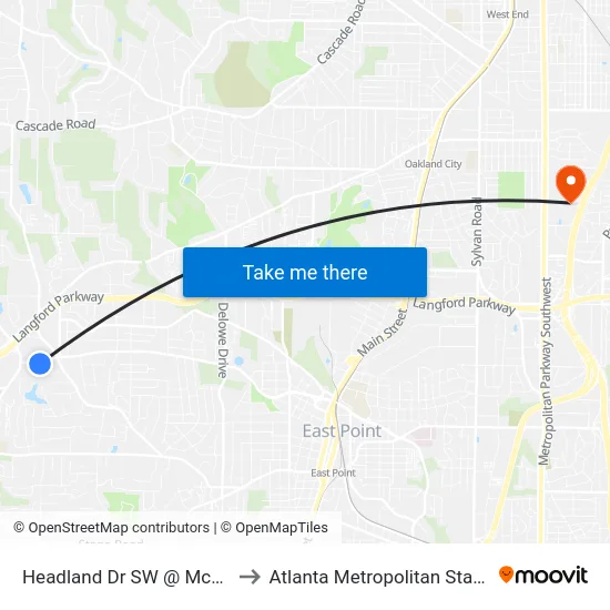 Headland Dr SW @ Mcalpine Ter to Atlanta Metropolitan State College map